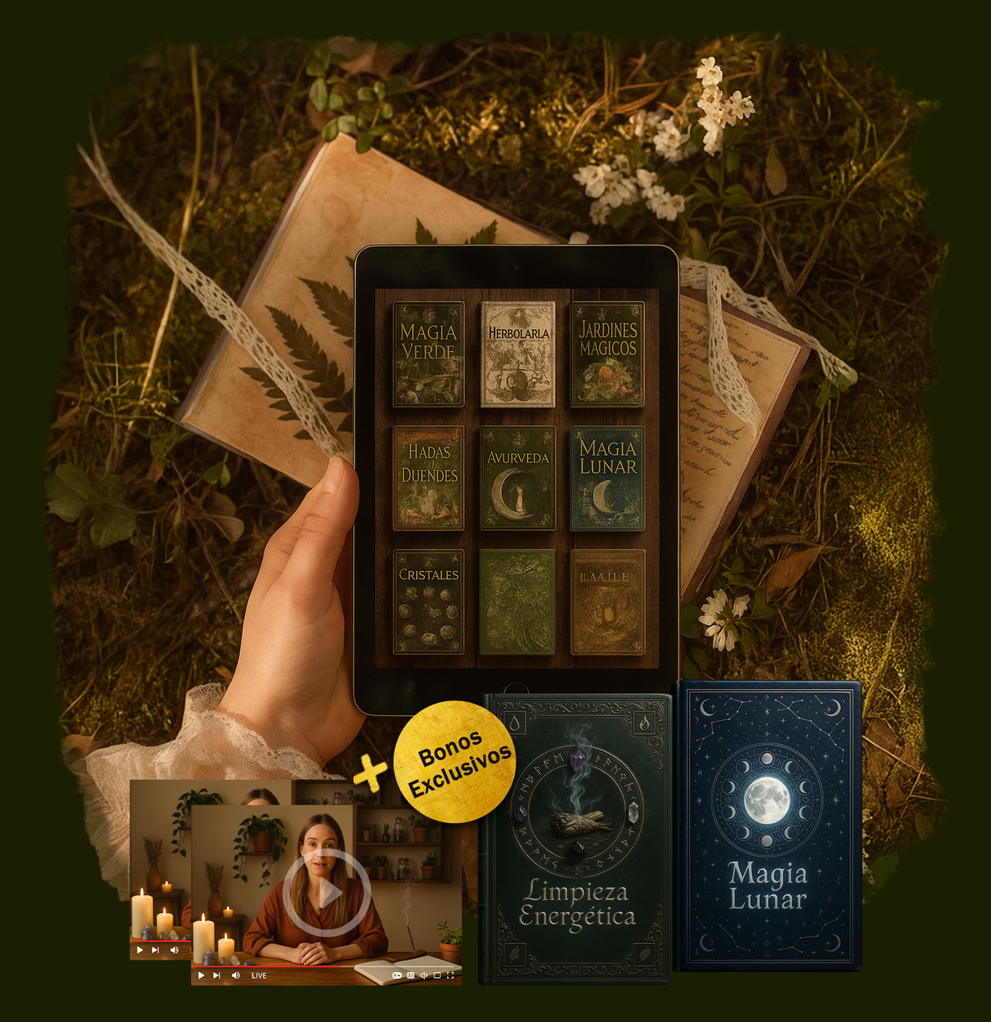 🌿 Biblioteca de más de 130 libros + 2 Bonus liberados 🎁 Magia Lunar + Limpiezas Energéticas